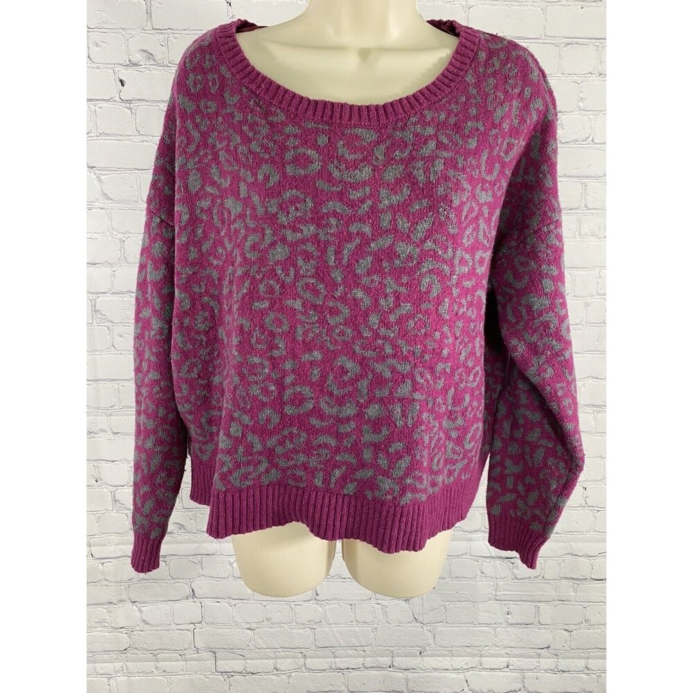 Free People Purple Gray Animal Print Cotton Alpaca Nylon Wool Knit Sweater XS
